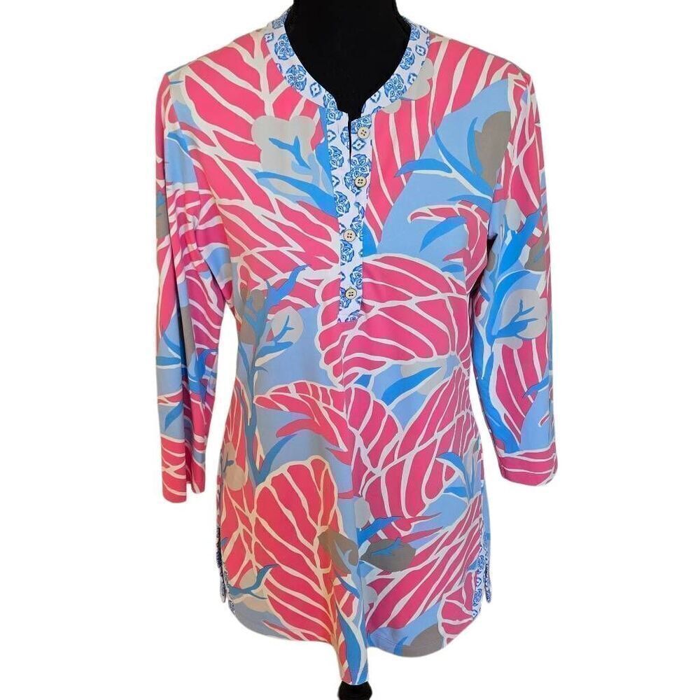 J. McLaughlin for Dillards Womens Tropical Catalina Henley Tunic Multi Medium